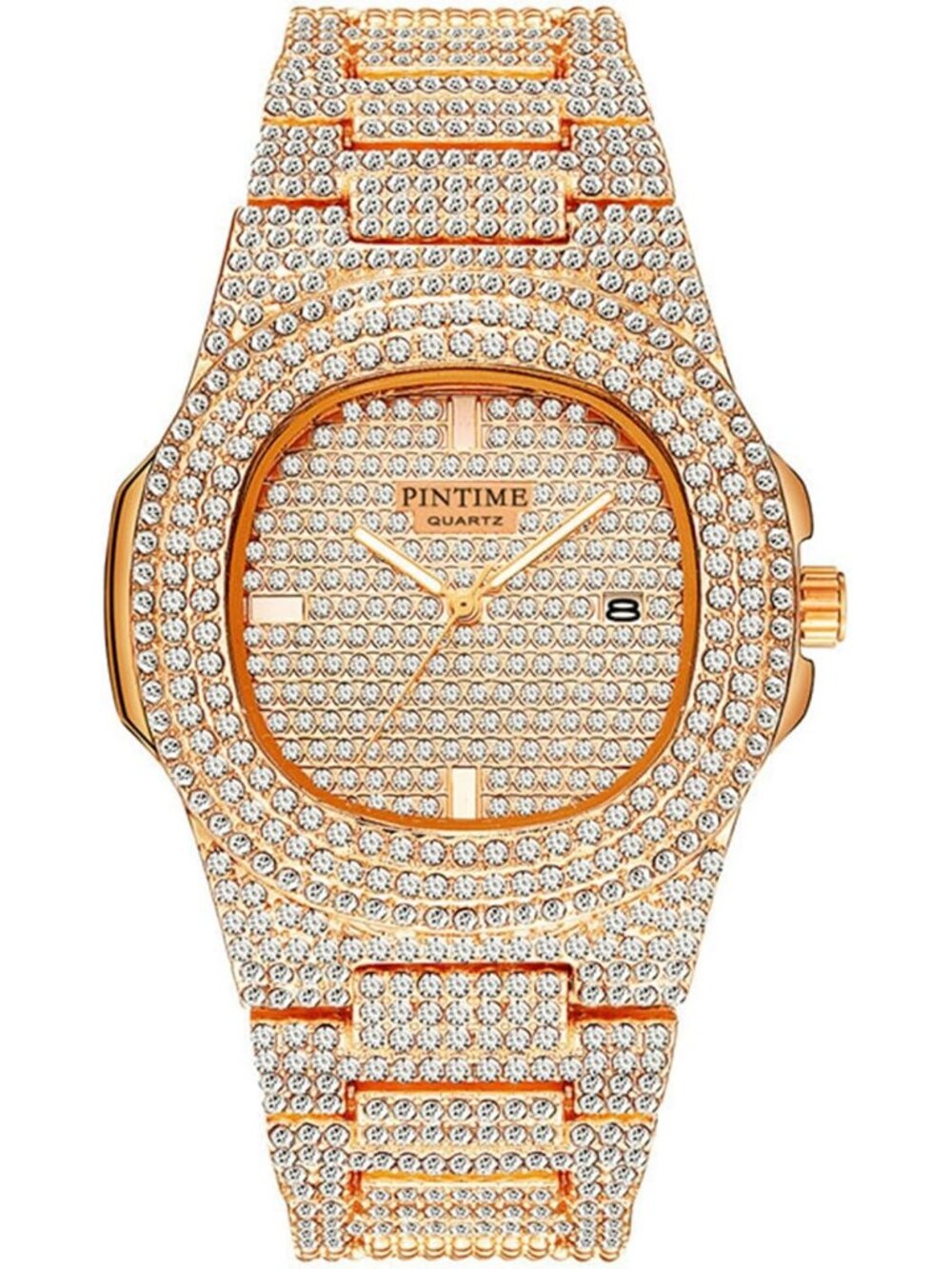 Unisex Rose Gold Crystal Diamond Stainless Steel Bracelet Band Wrist Watch